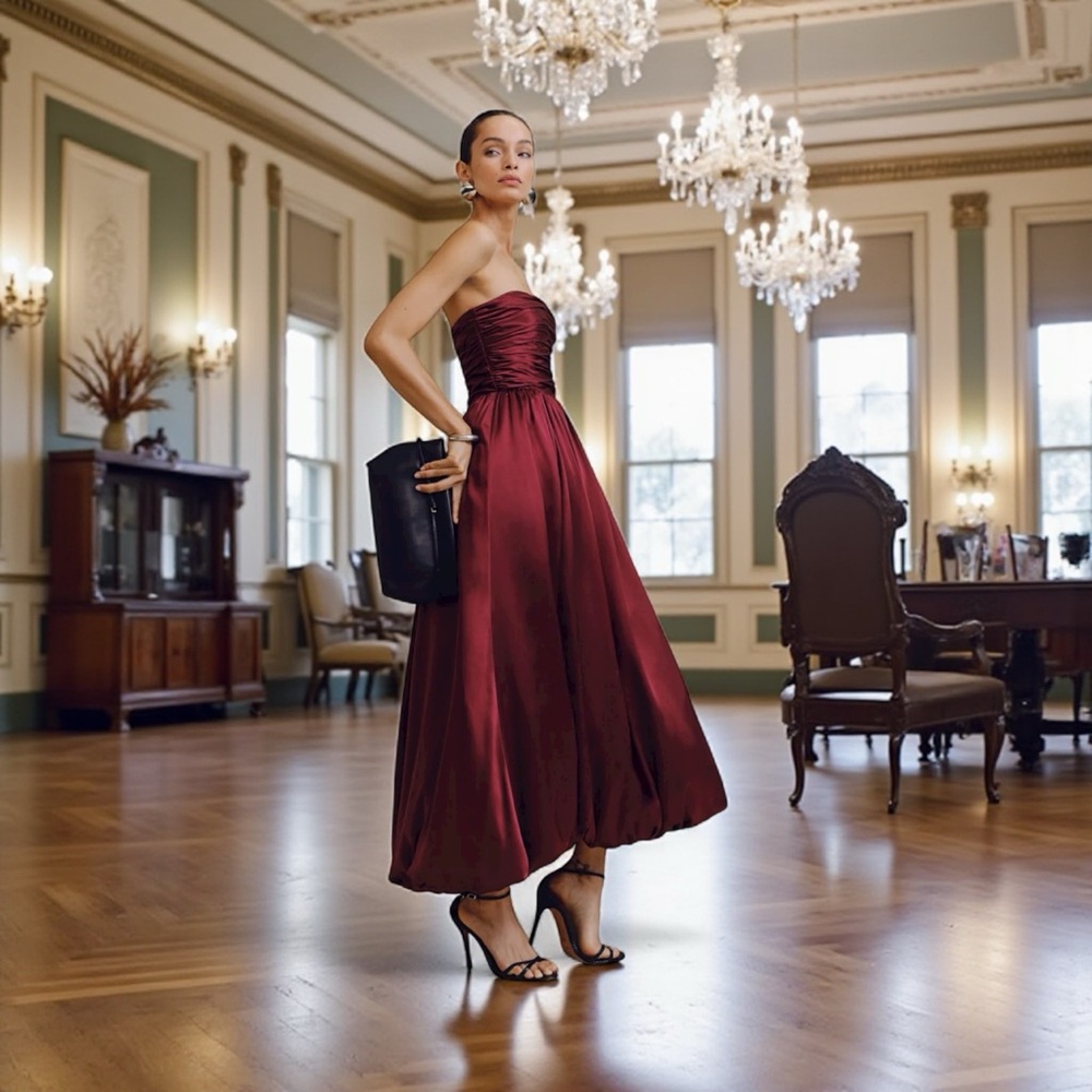 Reformation Elspeth Burgundy Strapless Dress, Size 00 - Picture 10 of 11